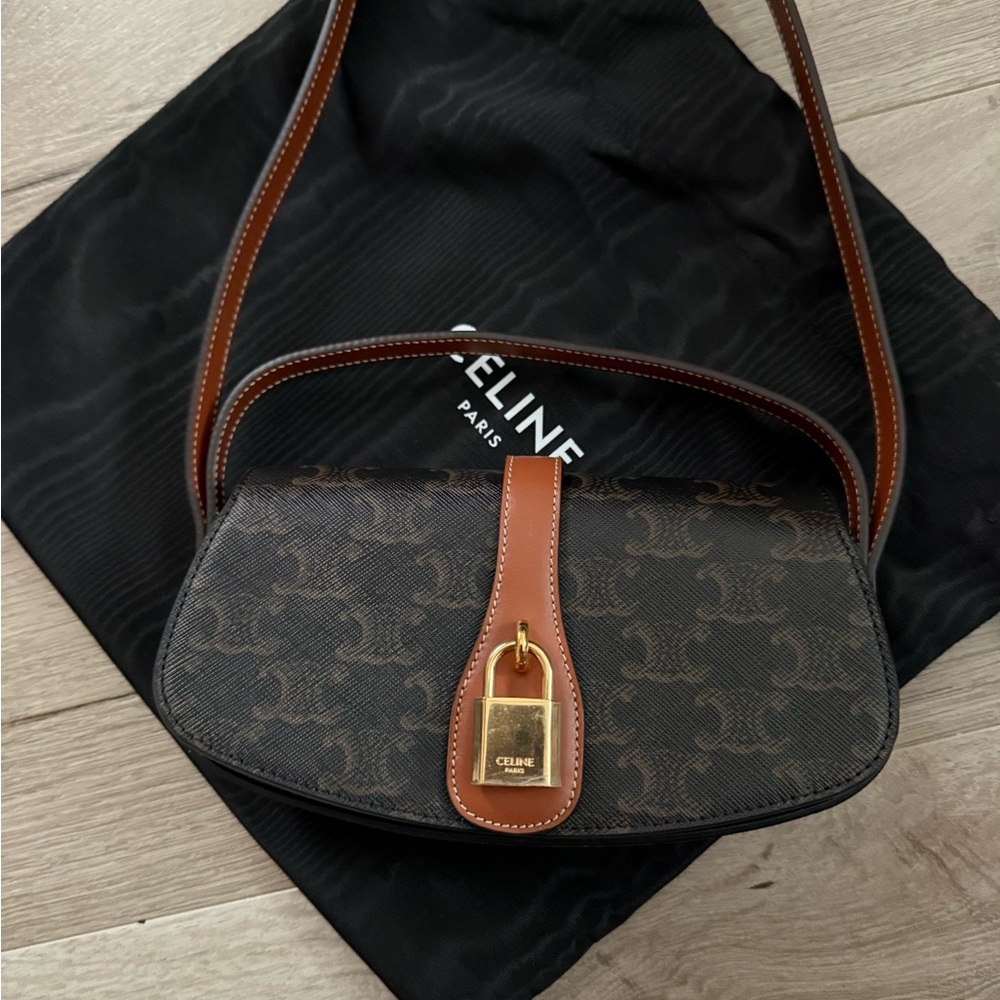 Celine Tabou Clutch with Strap Triomphe Coated Canvas